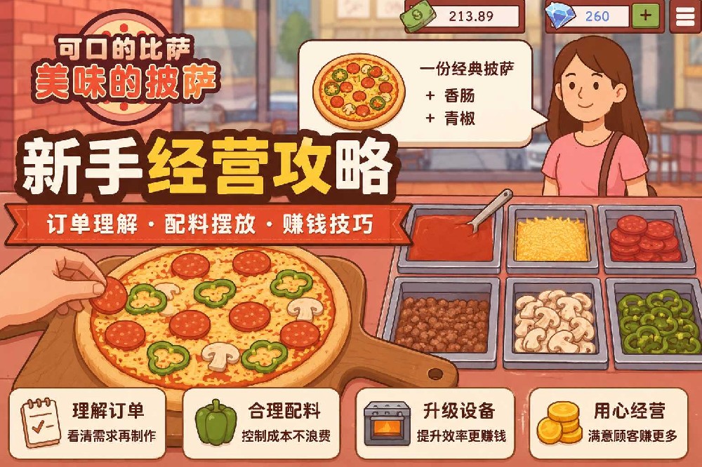 《可口的比萨》新手经营攻略：订单理解、配料摆放与赚钱技巧